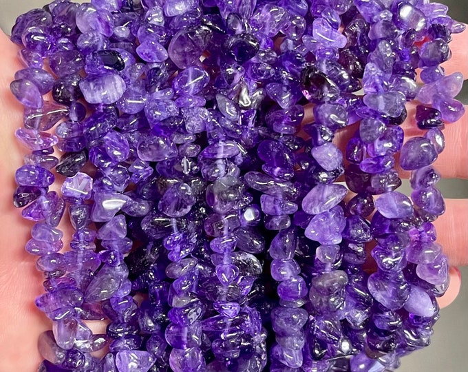 Natural Amethyst Gemstone Chips Beads | Sold by 31 Inch Strand | Size 5~8mm | Hole 0.8mm