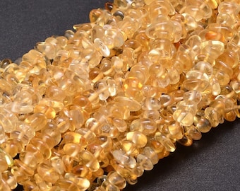 Citrine Beads Chips | Natural Gemstone Loose Beads | Sold by 15 Inch Strand | Size 5~14x4~10mm | Hole 1mm