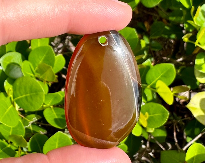 Brown Black Striped Agate Freeform Gemstone Pendant Focal Bead 40x25x5mm