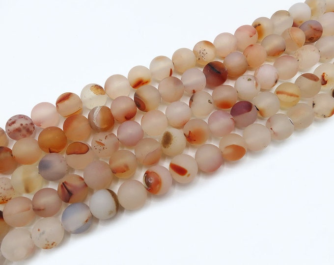 Stripe Agate Beads | Matte Orange White | Round Natural Gemstone Beads | Sold by 15Inch Strand | Size 8mm 10mm