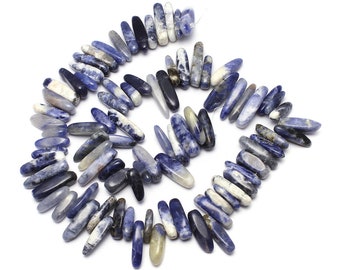 Natural Blue Sodalite Gemstone Long Nuggets Beads | Sold by 15 Inch Strand | Size 5x13x4mm-8x30x8mm