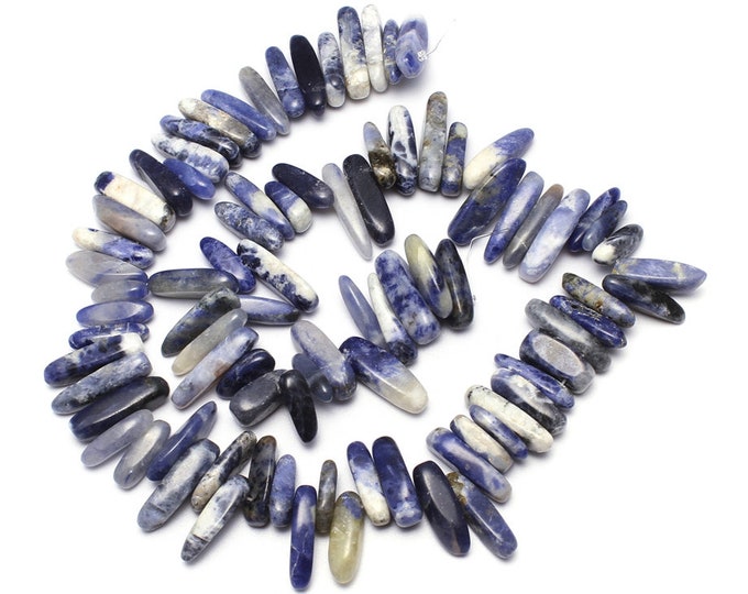 Natural Blue Sodalite Gemstone Long Nuggets Beads | Sold by 15 Inch Strand | Size 5x13x4mm-8x30x8mm