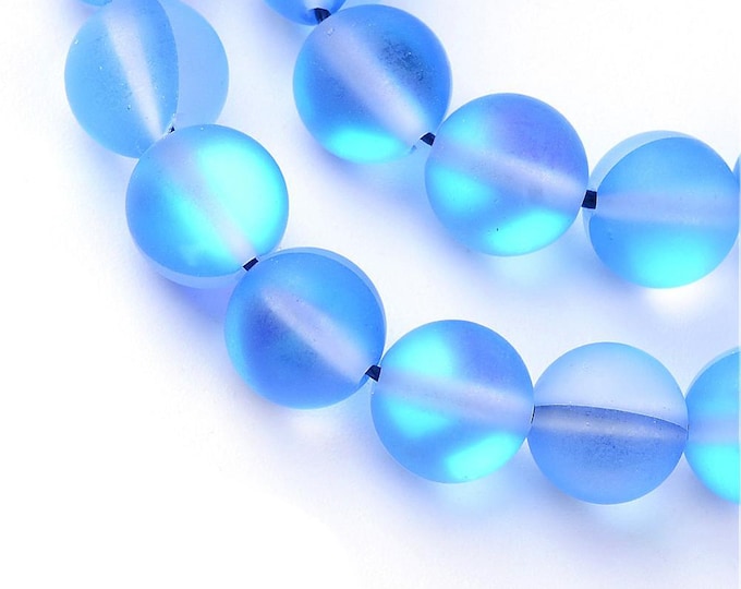 Matte Blue Mystic Aura Quartz Round Beads | Grade AAA | Sold by 15 Inch Strand | Size 6mm 8mm 10mm