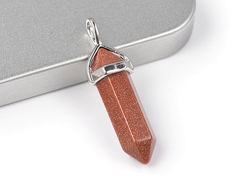 ONE Red Goldstone Faceted Bullet Pendant | Silver Color Zinc Alloy Bail | Size 36-40x12mm