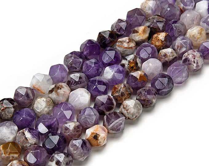 Natural Sage Amethyst Beads | Grade AAA | Faceted Star Cut Gemstone Loose Beads | Sold by 15 Inch Strand | Size 8mm | Hole 0.8mm