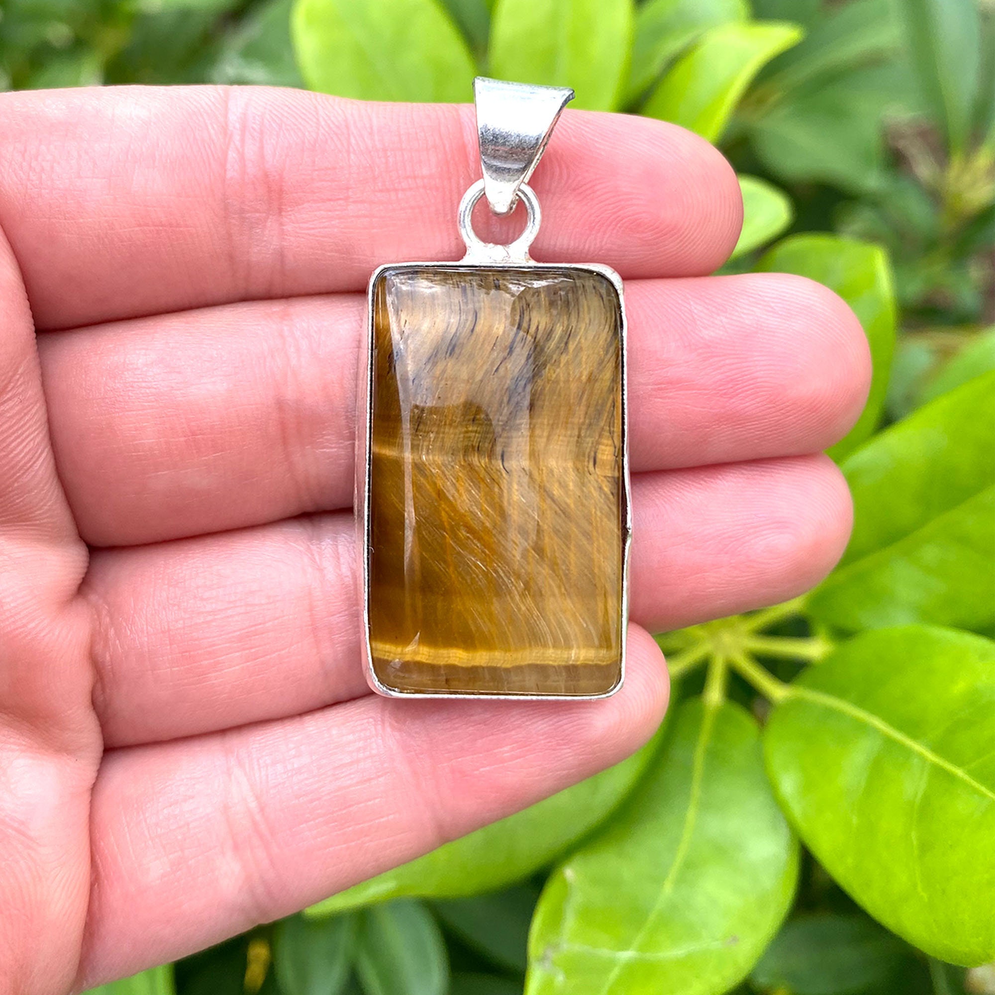 Natural Tiger Eye Gemstone 925 Sterling Silver Pendant Focal Bead Size