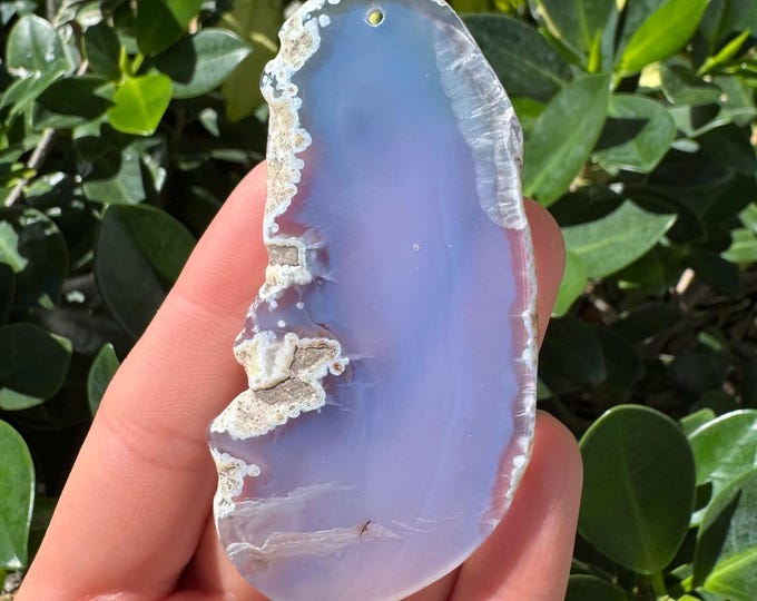Blue Gray Striped Agate Gemstone Freeform Plate Slab Pendant Focal Bead Size 60~80mm