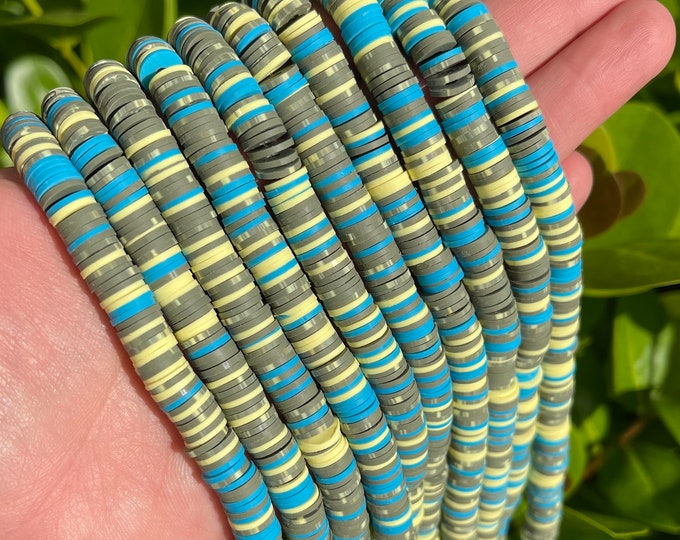 5 Strands of 8mm Olive Blue Polymer Clay Heishi Disc Beads