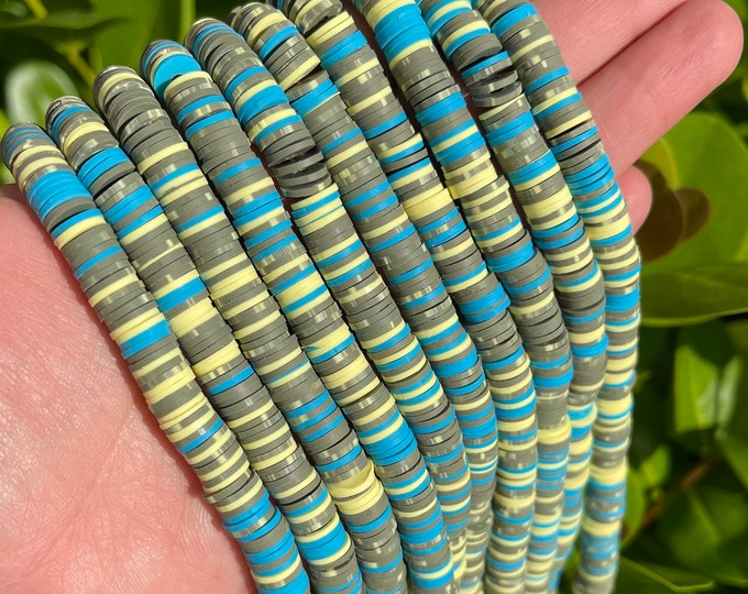 8mm Vinyl Heishi Disc Beads | Olive Blues | Polymer Clay Beads | African Vinyl Beads | Vinyl Disc Beads | 350-400 Beads Per Strand