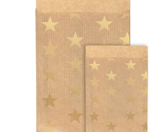 10 Geschenkbeutel / Papiertüten - Kraftpapier - Sterne Gold