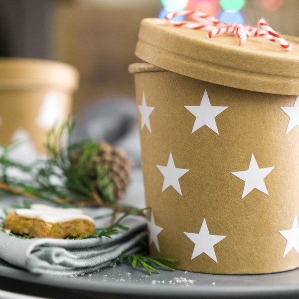 Kraftpapier Geschenkbox / Pappbecher mit Deckel - Sterne