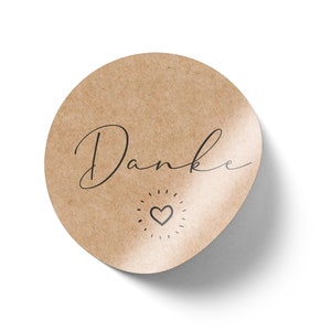 12 runde Kraftpapier Papier Sticker "DANKE" Aufkleber selbstklebende Label 6 cm