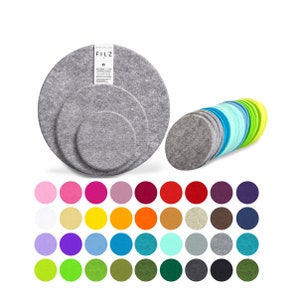 FILZ Untersetzer Tassenuntersetzer  - Glasuntersetzer - Platzset 5-10-12-15-20-25-30-35-40-45 cm,  RUND Kreis  - 54 Farben vegan & waschbar