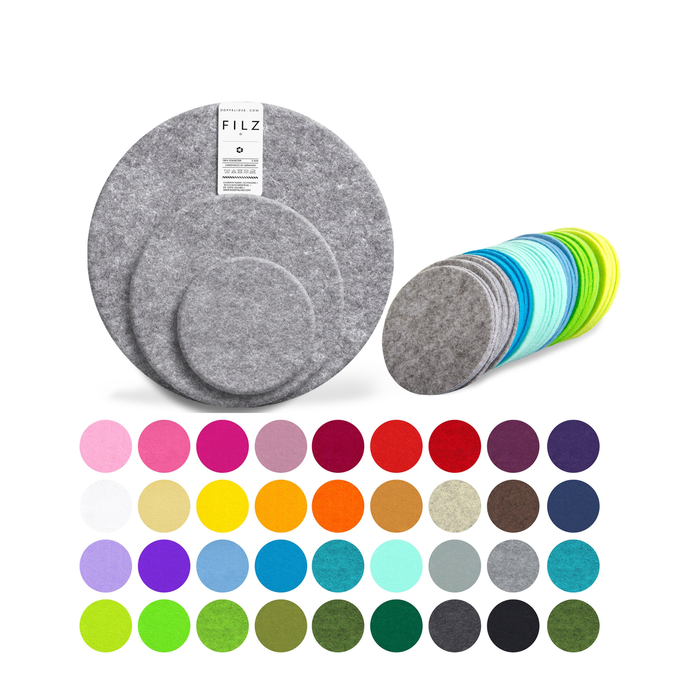 FILZ Untersetzer Tassenuntersetzer - Glasuntersetzer - Platzset 5-10-12-15-20-25-30-35-40-45 Cm, RUND Kreis - 54 Farben Vegan & Waschbar