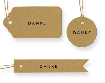 10 DANKE Geschenkanhänger - Kraftpapier / Kraft Papier Anhänger / Etiketten - Modern