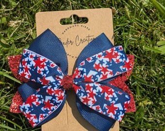 4th of July Hair Bow: Patriotic Stars & Stripes Clip - Independence Day