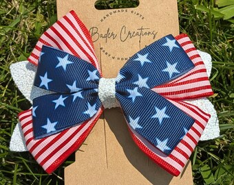 4th of July Hair Bow: Patriotic Stars & Stripes Clip - Independence Day