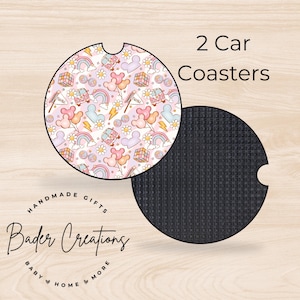 Retro Set of 2 Car Coasters - Absorbent Neoprene Drink Coasters - Character Coasters