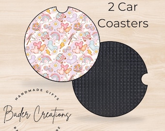Retro Set of 2 Car Coasters - Absorbent Neoprene Drink Coasters - Character Coasters