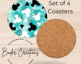 Mouse Coasters: Set of 4 MDF Cork Drink Coasters