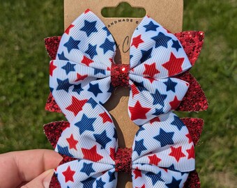 4th of July Hair Bow: Patriotic Stars & Stripes Clip - Independence Day