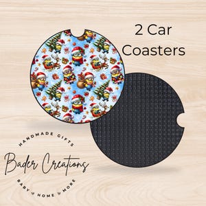 Christmas Character Set of 2 Car Coasters - Absorbent Neoprene Drink Coasters