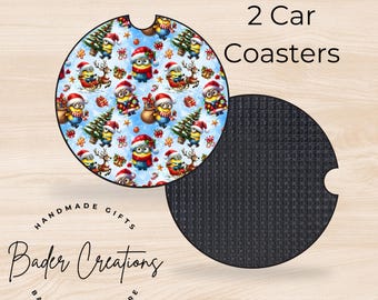 Christmas Character Set of 2 Car Coasters - Absorbent Neoprene Drink Coasters