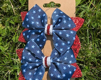 4th of July Hair Bow: Patriotic Stars & Stripes Clip - Independence Day