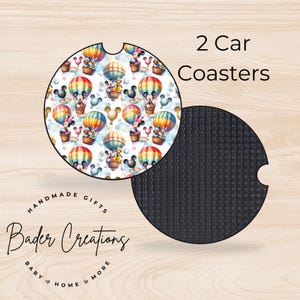 Hot Air Balloon Set of 2 Car Coasters - Absorbent Neoprene Drink Coasters - Character Coasters