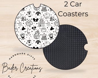 Theme Park Set of 2 Car Coasters - Absorbent Neoprene Drink Coasters