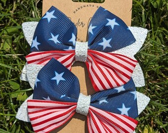 4th of July Hair Bow: Patriotic Stars & Stripes Clip - Independence Day