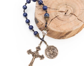 Archangel Michael Catholic Vintage Handmade Tenner in Lapis Lazuli