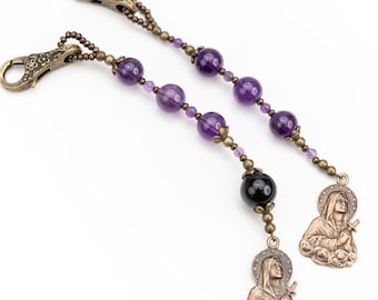 Amethyst Our Lady of Sorrows Three Hail Mary Vintage Catholic Chaplet Purse Pull or Zipper Pull,  Catholic Bag Charm Catholic Gift for Women