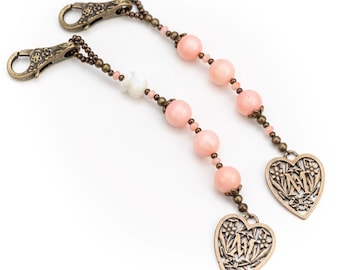 Pink Coral Marian Auspice Three Hail Mary Vintage Catholic Chaplet Purse Pull or Zipper Pull, Catholic Bag Charm, Catholic Gift for Women
