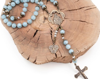The Immaculate Heart of Mary Beautiful Aquamarine Heirloom Rosary