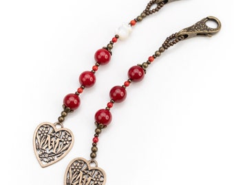 Red Coral Marian Auspice Three Hail Mary Vintage Catholic Chaplet Purse Pull or Zipper Pull, Catholic Bag Charm, Catholic Gift for Women
