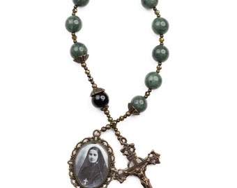 Saint Frances Cabrini Handmade Catholic Tenner in 10mm Green Rutilated Quartz to Celebrate the Italian-American Saint, Patron of Immigrants