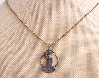 Saint Martin de Porres Bronze Vintage Catholic Necklace for Him or Her, w/gemstone dangle of your choice, Patron Saint - Racial Harmony
