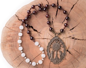 Chaplet of the Blessed Sacrament for Daily Adoration~ Unique Handmade Catholic Prayer Beads, Heirloom Rosary in Garnet & Moonstone Beads