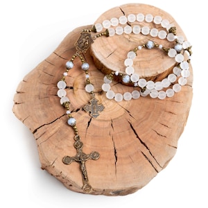 Our Lady of Lourdes Handmade Vintage Catholic Rosary, Heirloom Rosary Beads, With Sacred Heart and Saint Bernadette Medals