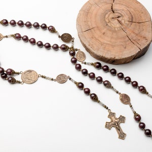 Chaplet of the Seven Sorrows of Mary Heirloom Quality, Vintage Catholic Rosary Beads, In Dark Red Garnet & Labradorite, Catholic Gift