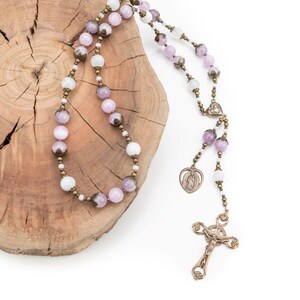 Chaplet of Seven Virtues ~ Unique Handmade Vintage Catholic Rosary, Heirloom Rosary in  Lavendar Kunzite and Rainbow Moonstone Beads