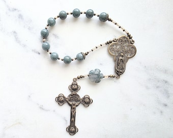 Our Lady of Guadalupe Catholic Decade Rosary, Green Gemstone Tenner Rosary with Beautiful Bronze Medals, Women's Catholic Gift