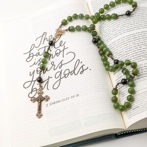 St. Patrick & St. Brigid Mens Irish Heirloom Vintage Catholic Rosary, Nephrite Jade and Black Onyx Handmade Green Rosary Beads image 7