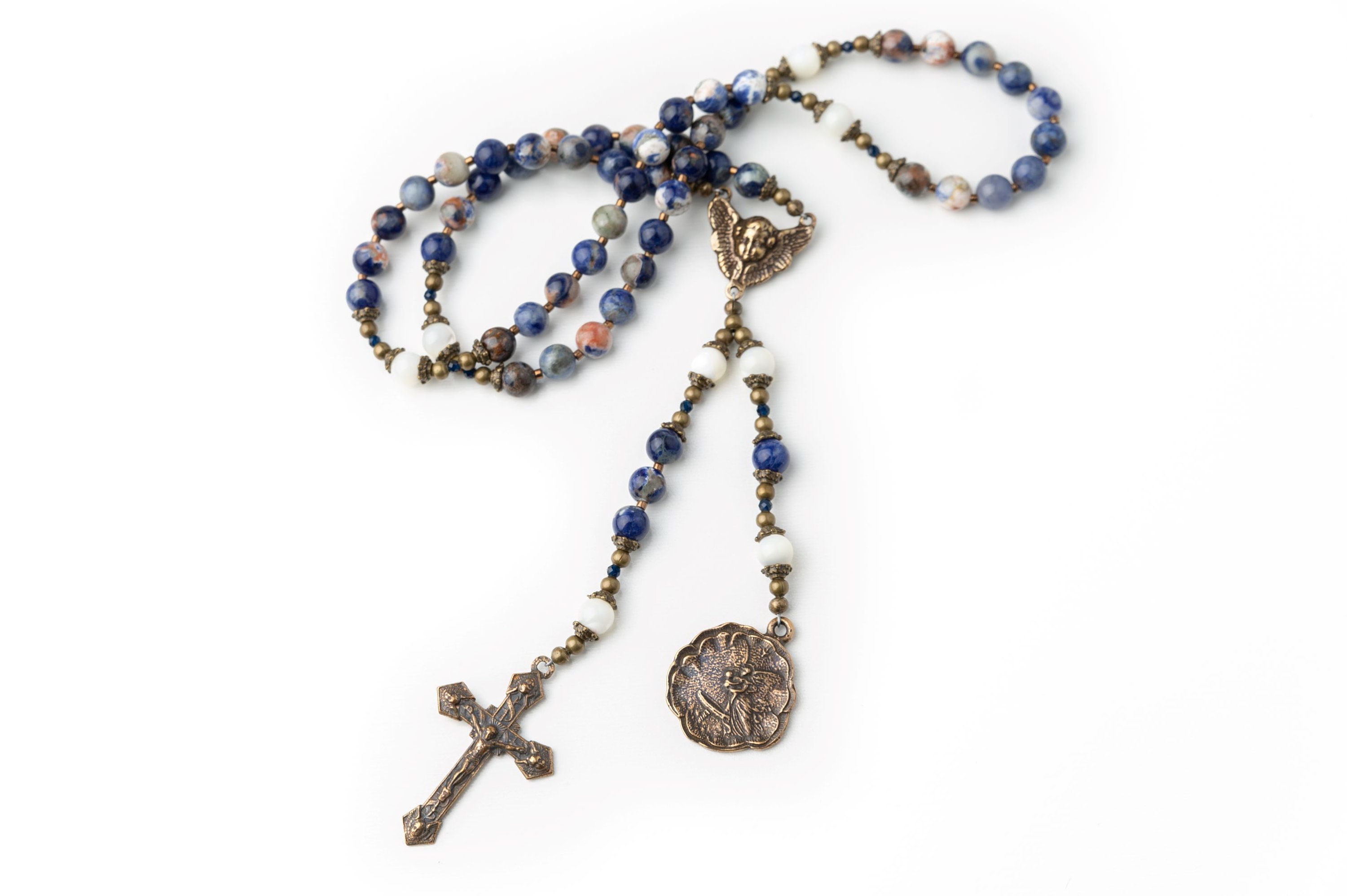 24 Pcs Blue Mini Rosary baptism Favors with Angels for Boy Recuerdos de  Bautizo Finger Rosaries Silver Plated JA380silver-blue 