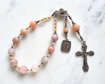 Visition Tenner, Celebrating the Joy of Pregnancy of Virgin Mary and St Elizabeth | Handmade Catholic Rosary made in Orange Botswana Agate
