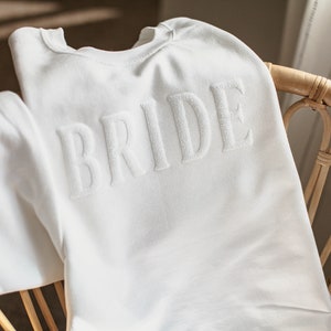 Bride sweatshirt, Embossed Bride sweatshirt, Bride gift, Bride crewneck sweatshirt, Personalized Wedding Gift, Custom Wedding Gift, Bridal image 4