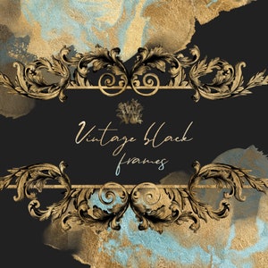 ClipArt con cornici ornate in oro ad acquerello, clipart di matrimonio gotico, bordi della moda vittoriana png