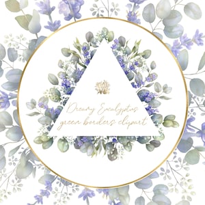 Clipart eucalyptus lavendel, groen frame png, aquarel bloemenranden, bladgoud en vogelontwerp, bruiloft en doe-het-zelfgraphics