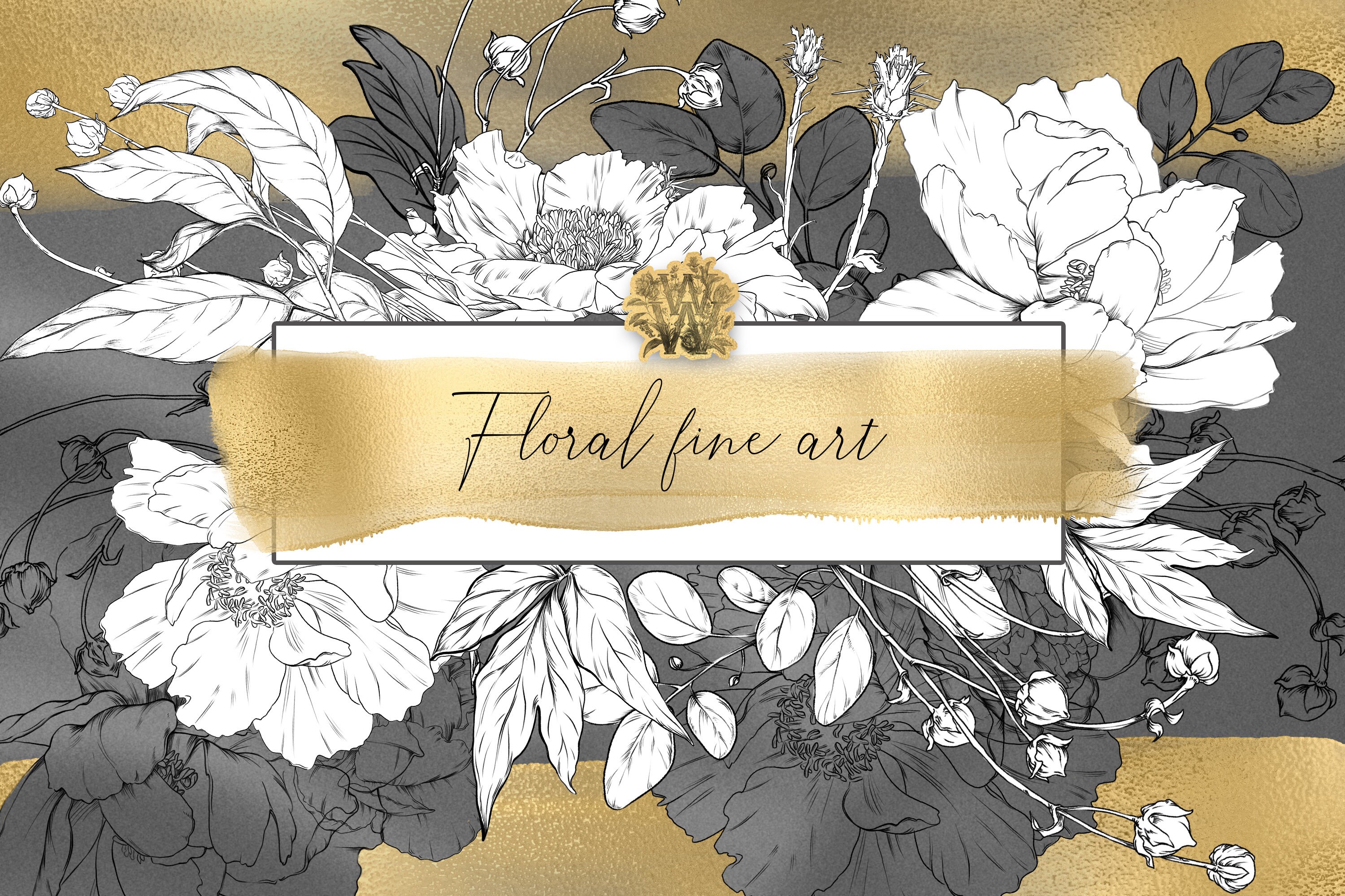 Floral graphics clip art peony flower png clipart gold | Etsy
